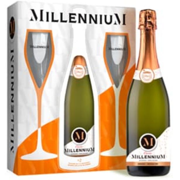 Ofertă Vin spumant alb demisec Millennium, 0.75L + 2 pahare 32,99 lei
